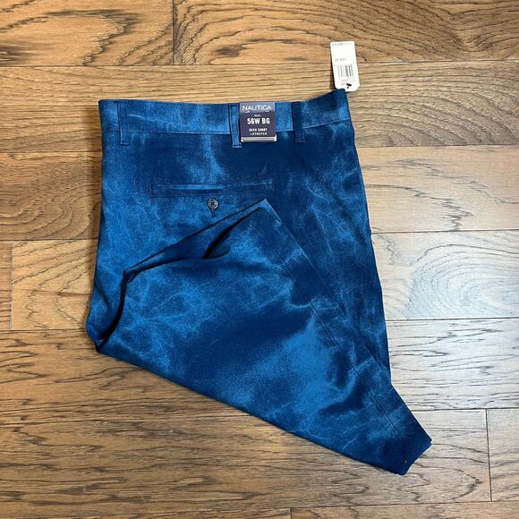 Nautica 56W 86 Blue Dye Print Shorts Casual Golf Flat Front Big‎ & Tall NWT - Picture 3 of 5